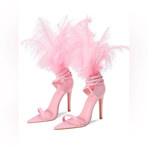 Women's Sandals Feather Pointed Toe Stiletto High Heels - Picture 3 of 4